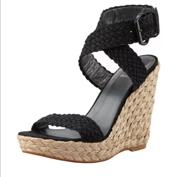 Stuart Weitzman Alex Black Braid Wedges Black 7.5